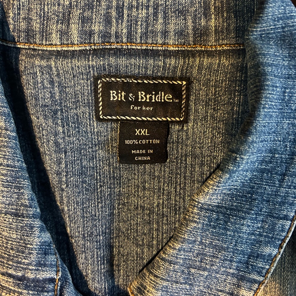 Bit & Bridle for Her XXL Blue Denim Jean Jacket Button Front Long Sleeve Fitted - Picture 2 of 9